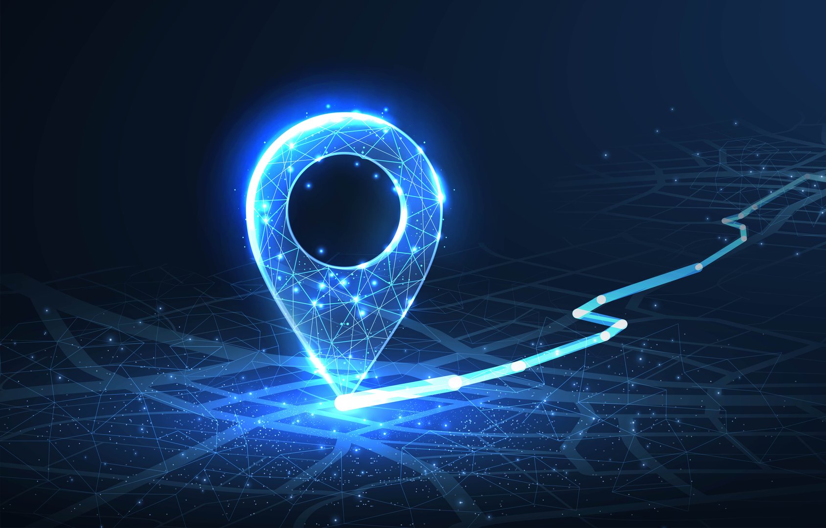 We have moved banner. Pin icons with move path. New office location, change business address, relocate store or shop, change site address concept