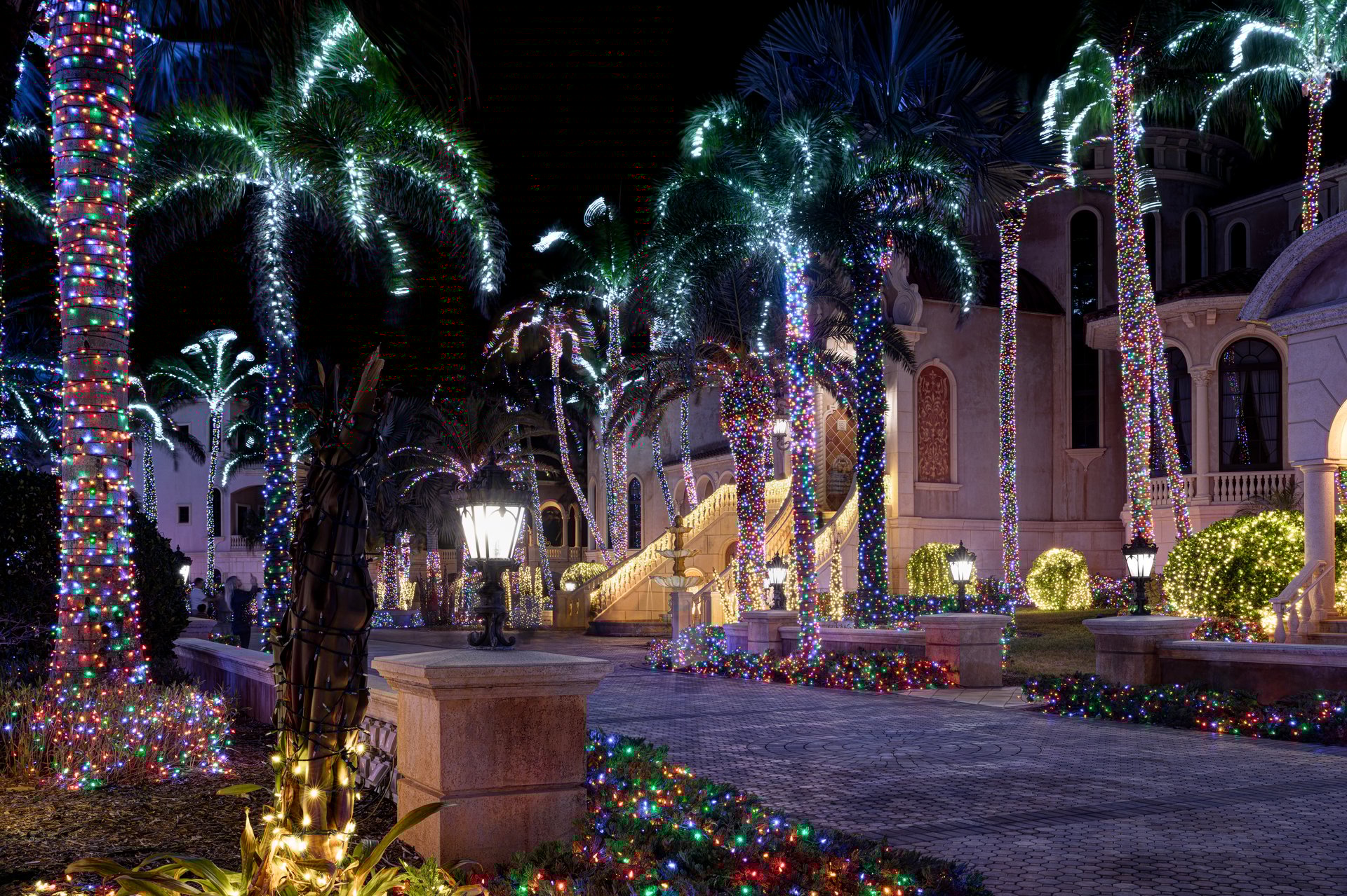 Jensen Beach, Florida, USA - December 19, 2024:    Hutchinson Island Mansion (Robert Eustace estate).  Christmastime.