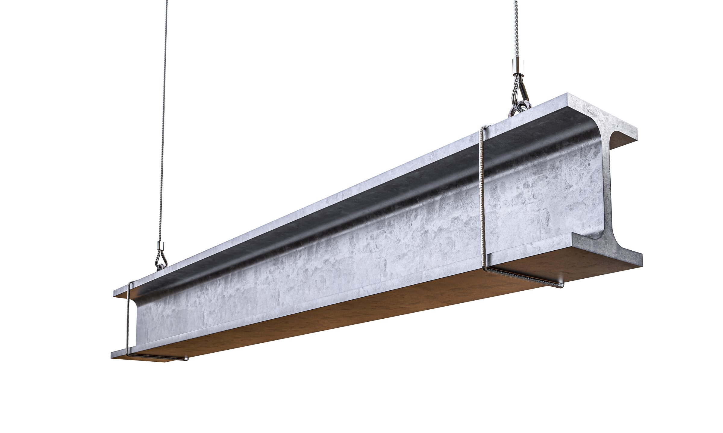 Steel i beam suspended by cables, isolated  transparent background 3d