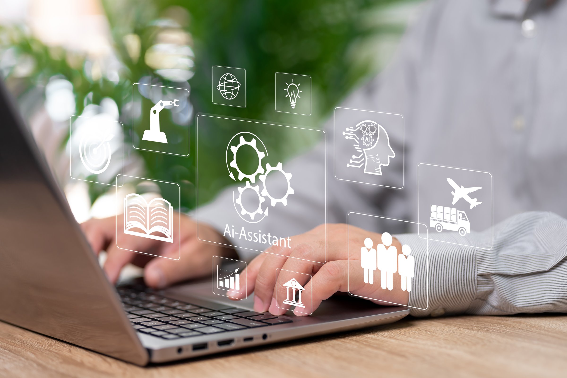 AI, Artificial intelligence, Assistance for business concepts, Businessman use software for process automation technology to automate business, Work management, Banking, Industry, Transport, Leanning