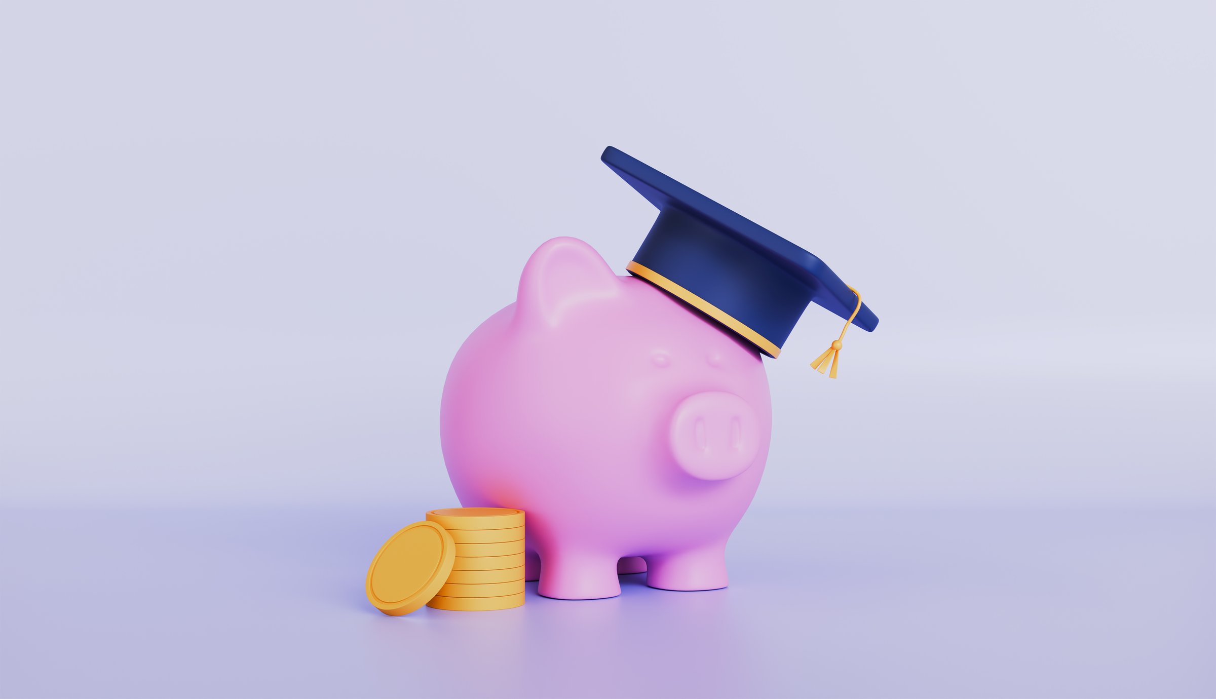 Bank loan for kid cost cash for education Savings, student loan concept Piggy bank with graduation cap with wings Financial literacy