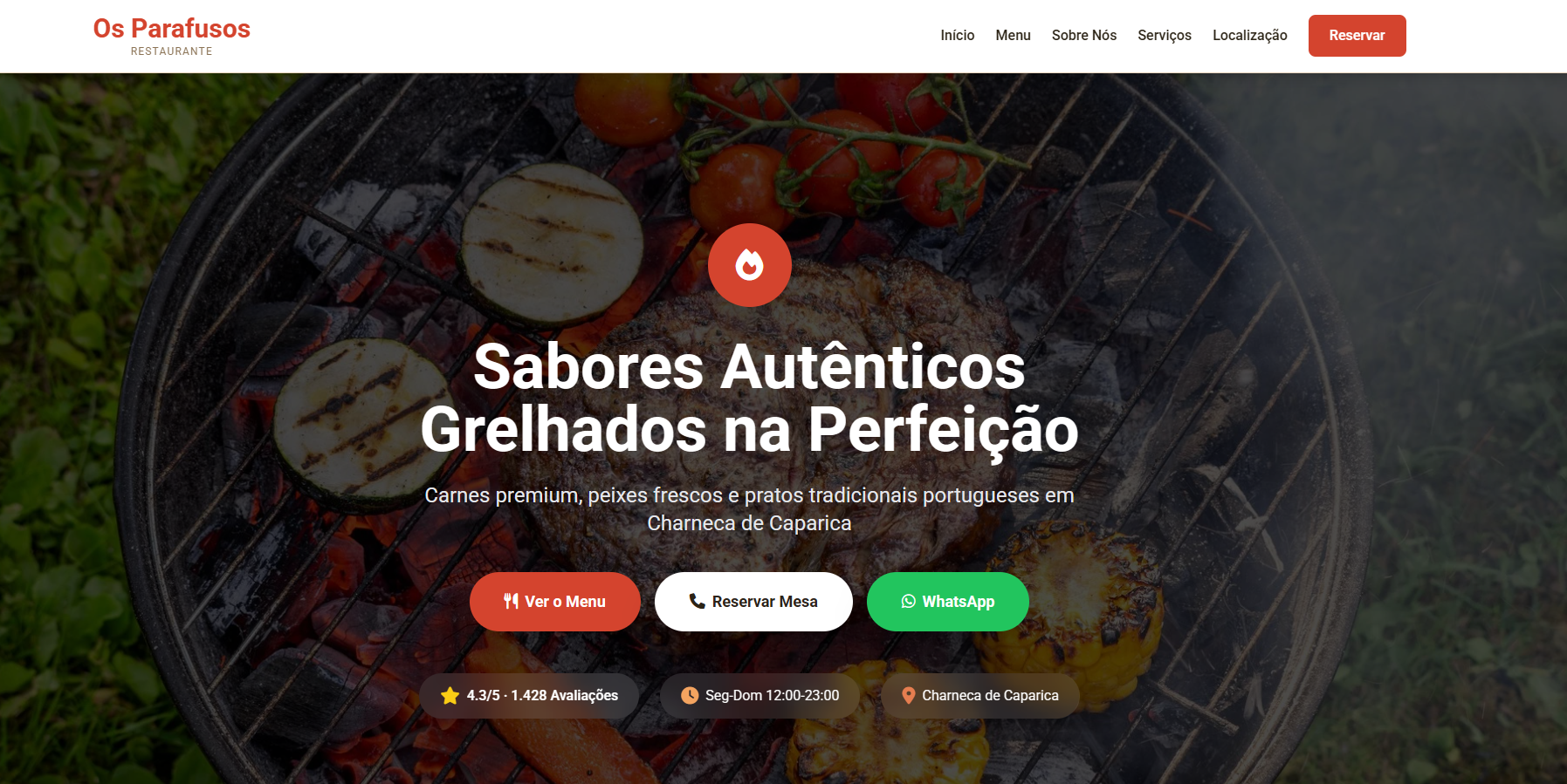 Parafuso bar and restaurant website with modern dark design