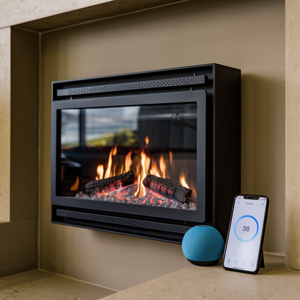 Robot vacuum cleaning near fireplace