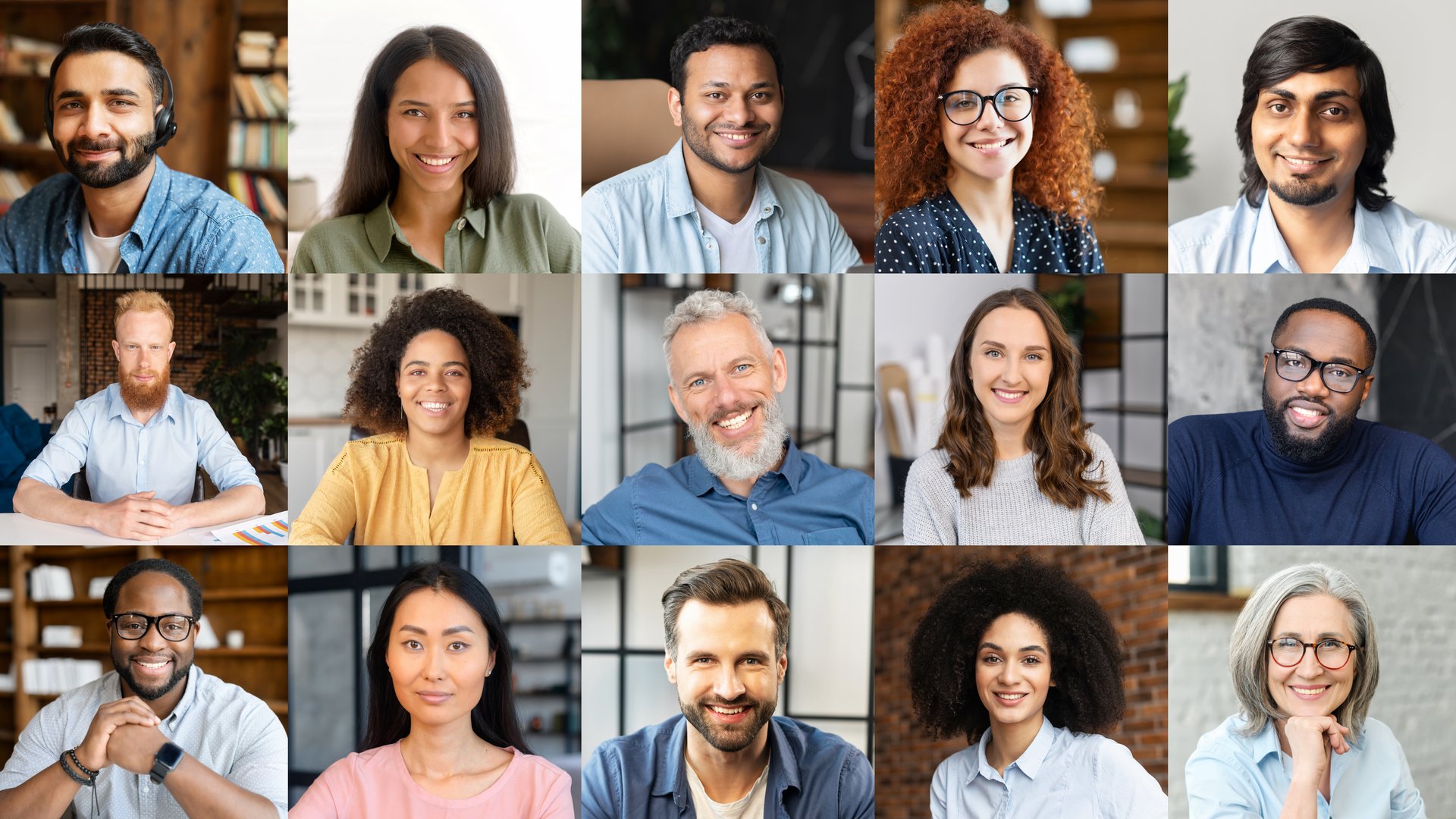 Morning meeting online. Shared screen with multiracial colleagues, crowded desktop, video call, webinar, virtual conference. Diverse people brainstorming on the distance via app for video connection