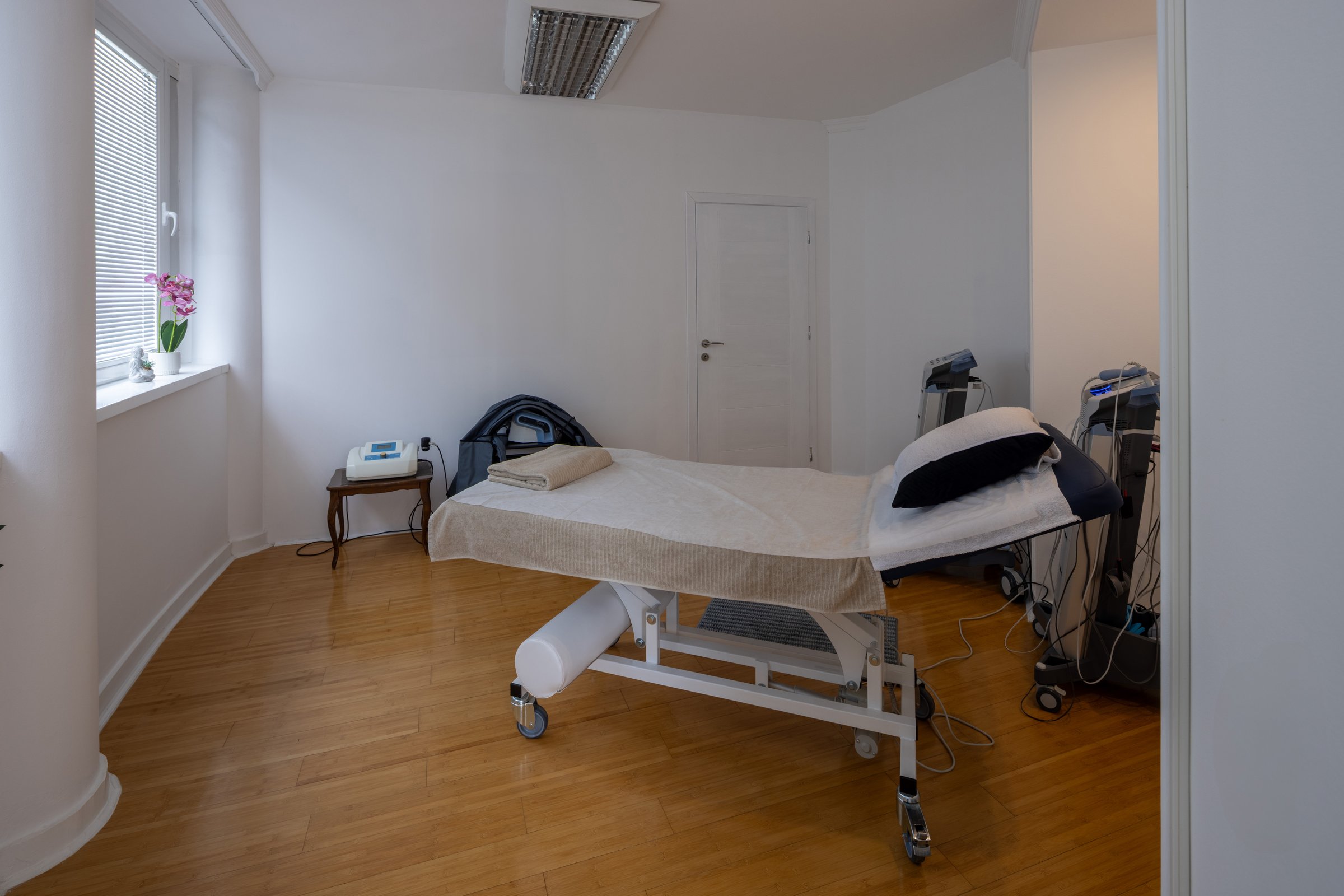 Massage therapy room with two tables