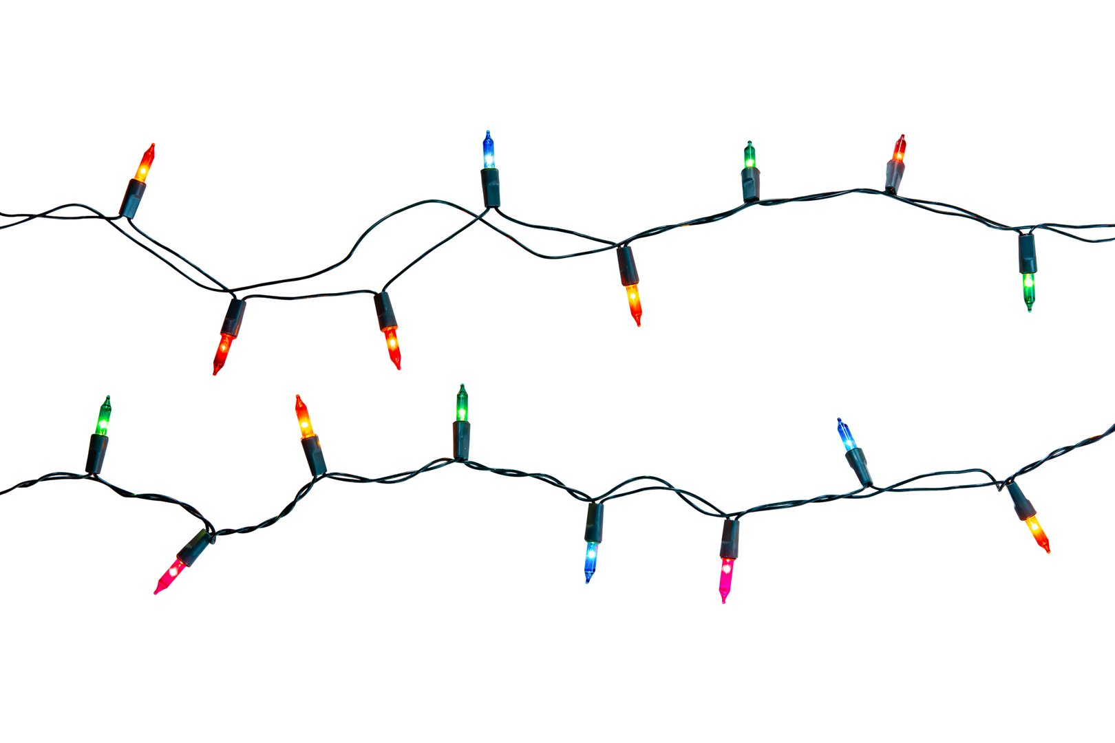 Christmas lights on white background