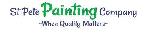 Logo for StPete Painting Company with the slogan When Quality Matters in blue and green text.