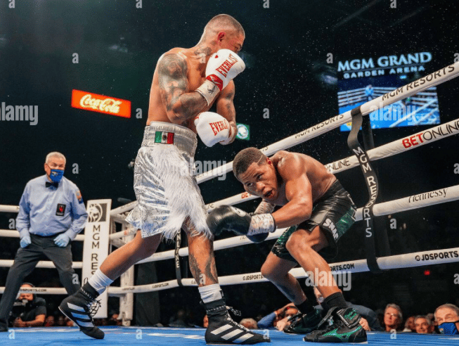 Championship boxing action