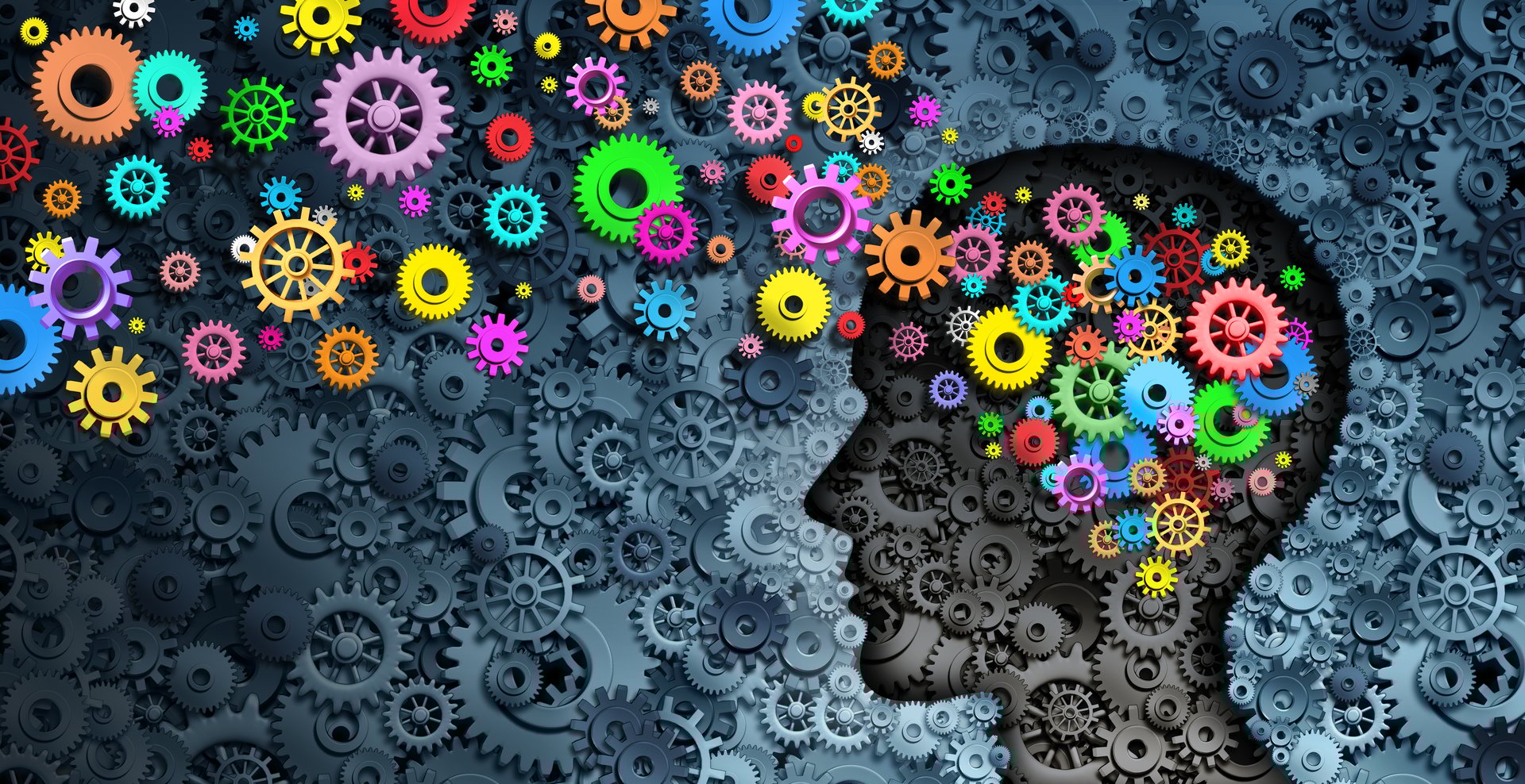 Creative development and education or learning skills as a business symbol of technology and brain function representing engineering and intelligent creativity as gears and cogs metaphor.