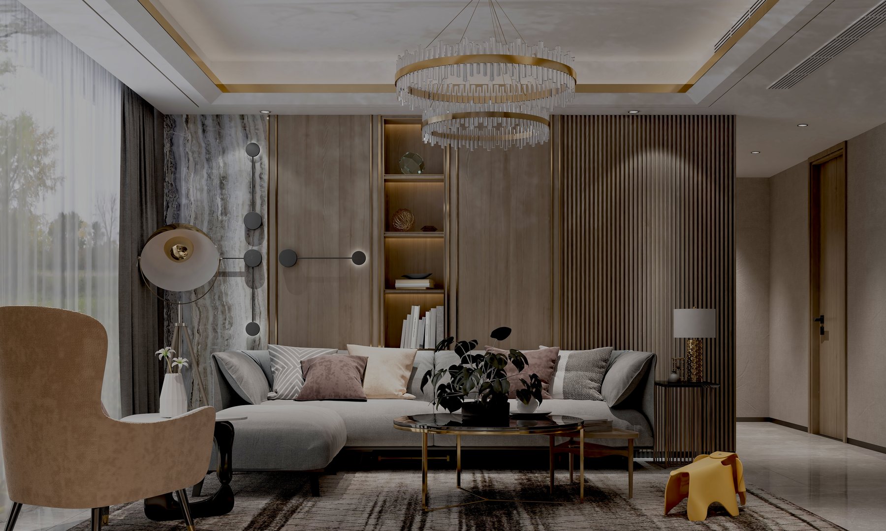 3d render modern living room, apartment interior