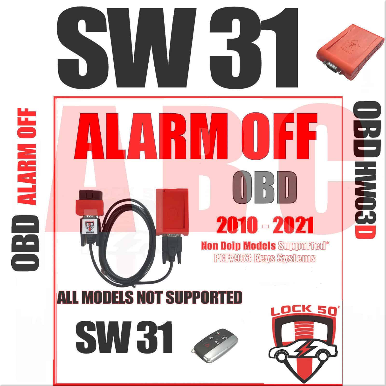 Lock50 SW31 OBD ARM OFF software interface screenshot showing the alarm disable function