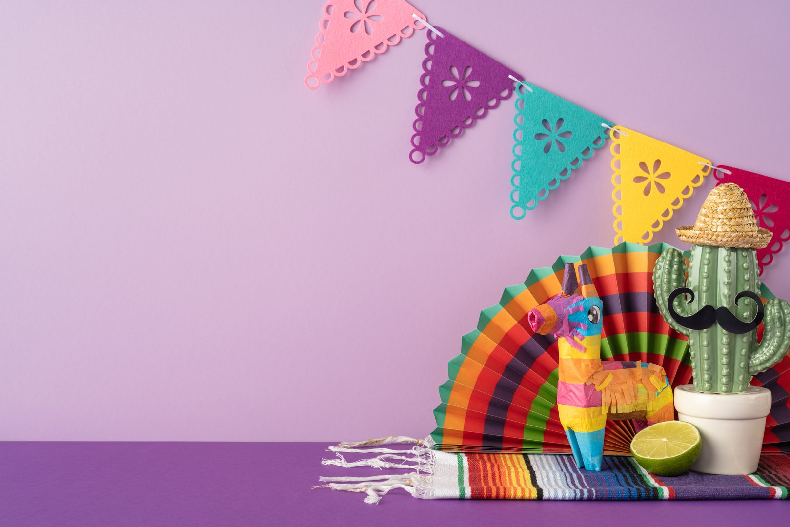 Bright and colorful traditional Mexican-themed decorations representing a Cinco de Mayo celebration