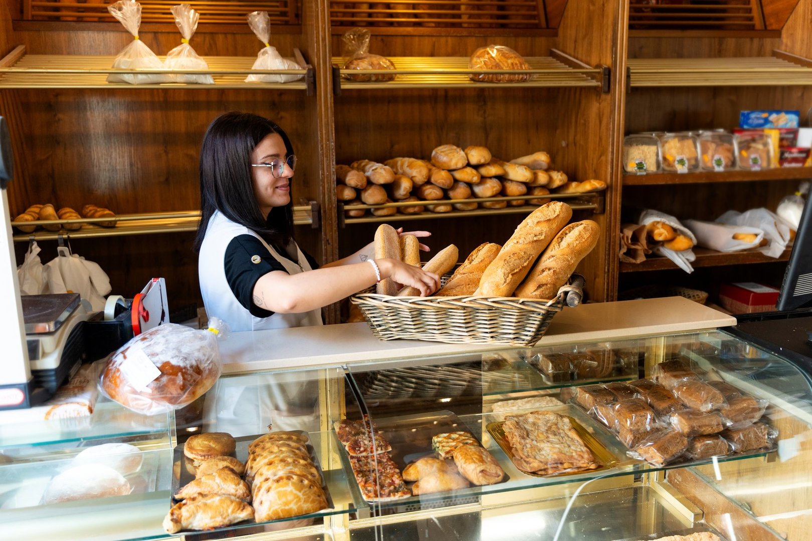 Baker with baguettes