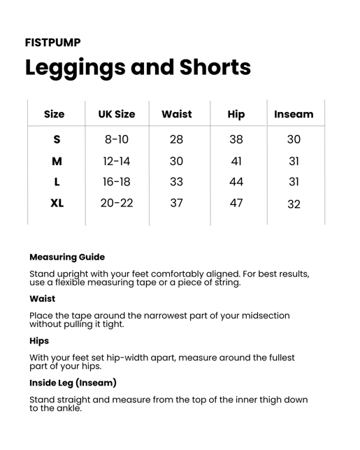 FISTPUMP Size Guide - Chart