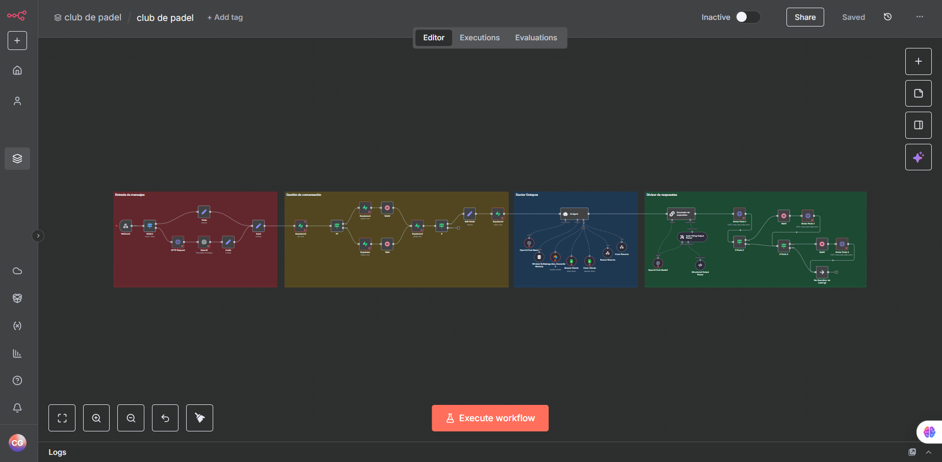 Interfaz de automatización inteligente desarrollada por RocaViva usando n8n