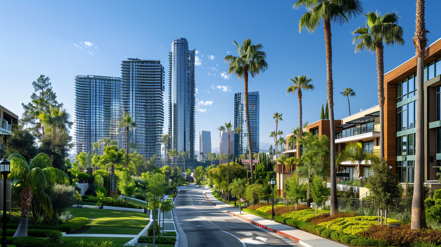High rise condominiums and skyline in Century City Los Angeles