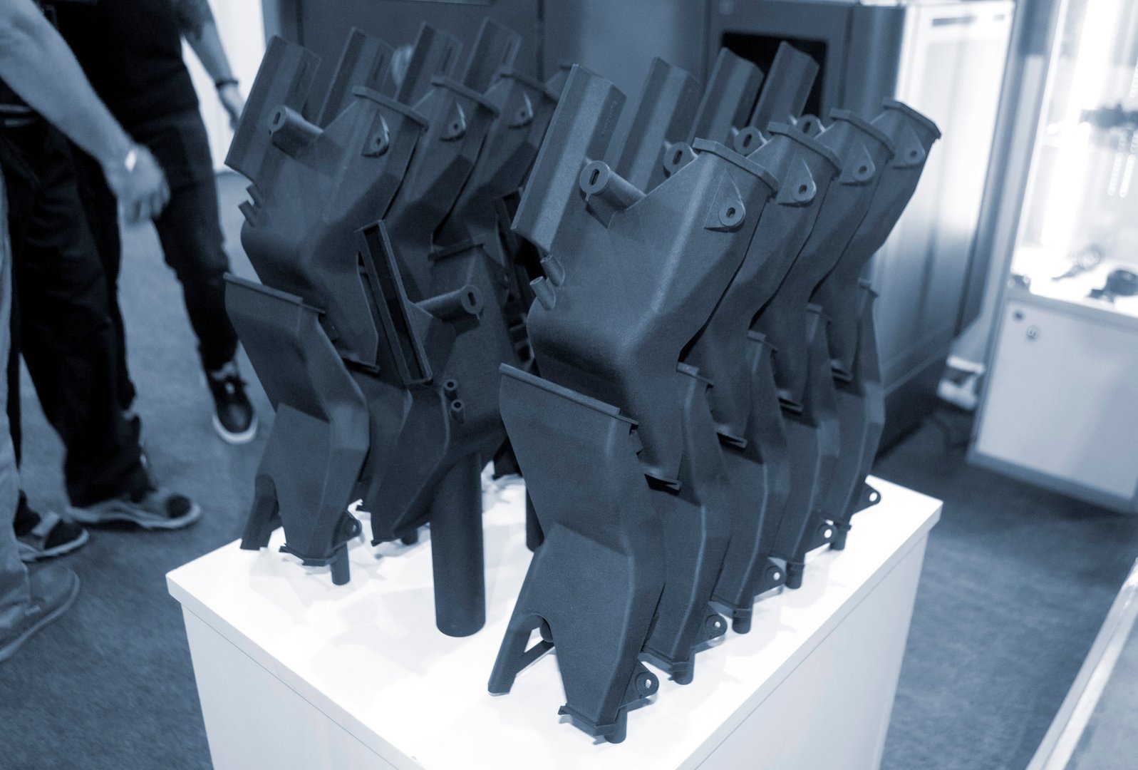 Internal combustion engine prototype printed on 3D printer. close-up. 3D prototype created by additive 3d printing technology. Multi Jet Fusion MJF. Concept new modern hi-technology for 3d printing