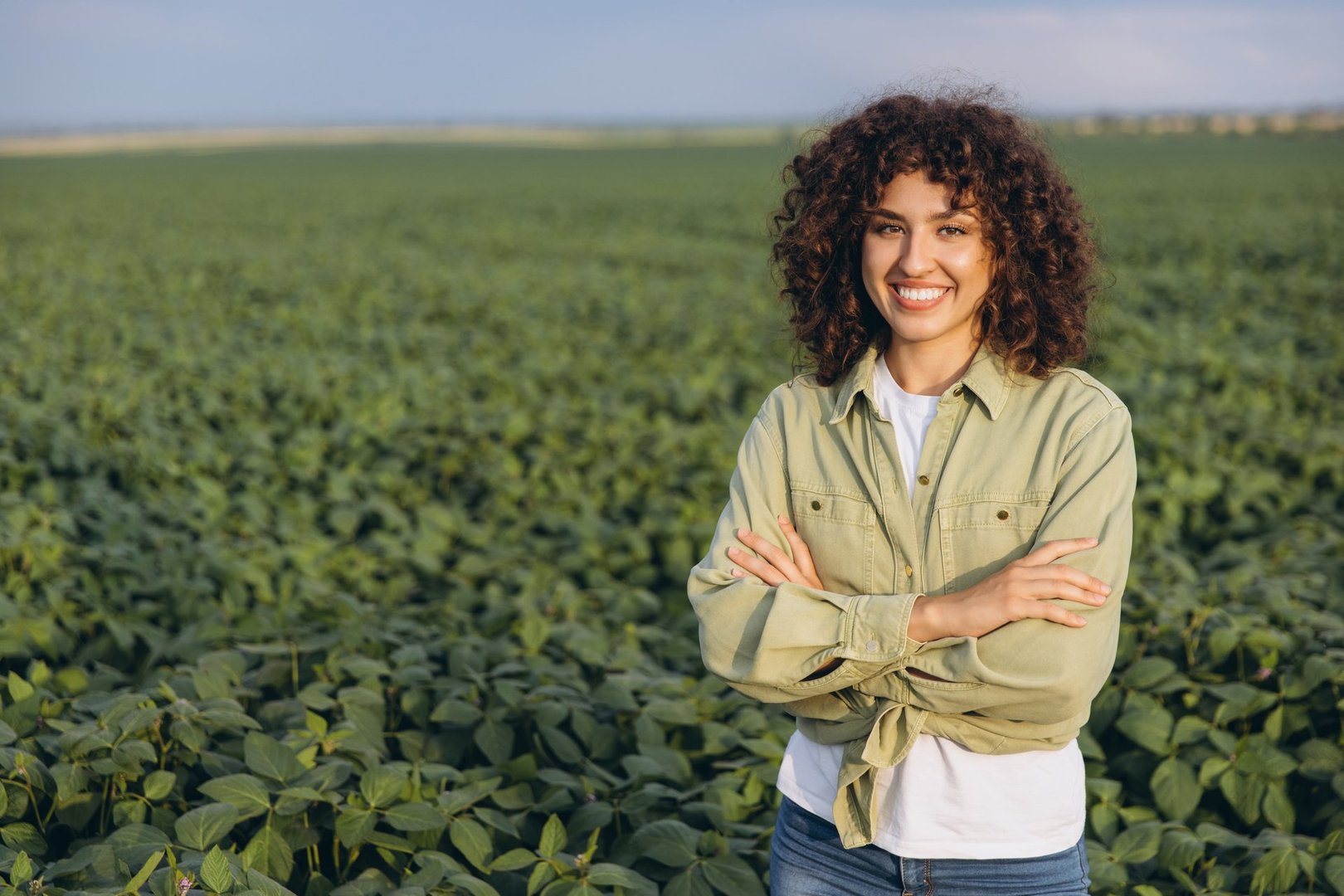 Agronomist in soybean field