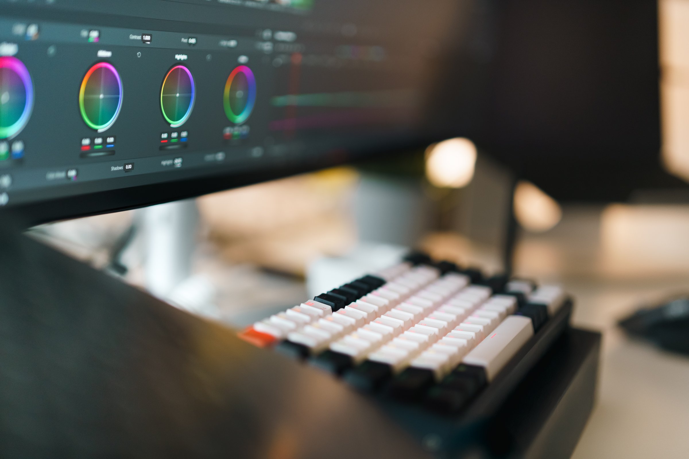 Poznan, Poland, 24 Nov 2024 Color grade equipment home studio mechanical keyboard Davinci Resolve software editorial use