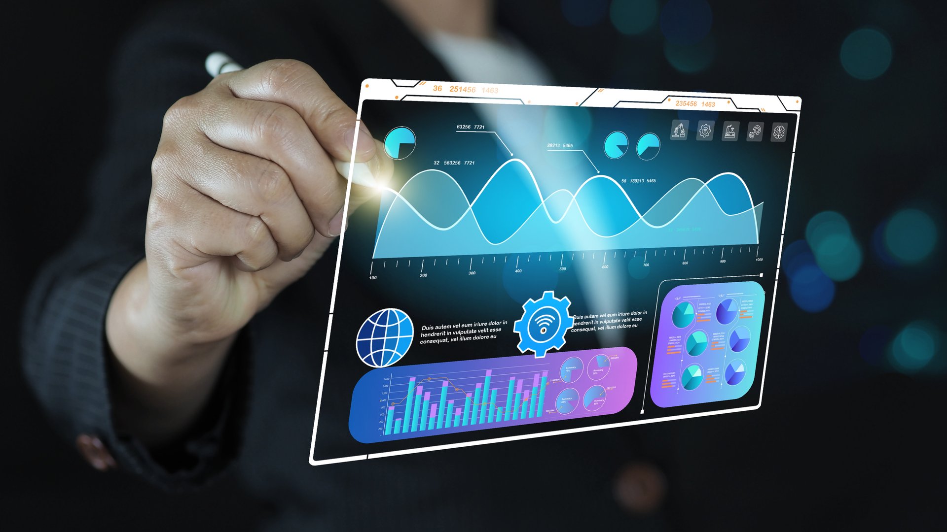 Business finance data analytics graph.Financial management technology.Advisor using KPI Dashboard on virtual screen.Digital charts graphs increase business performance, sales statistic