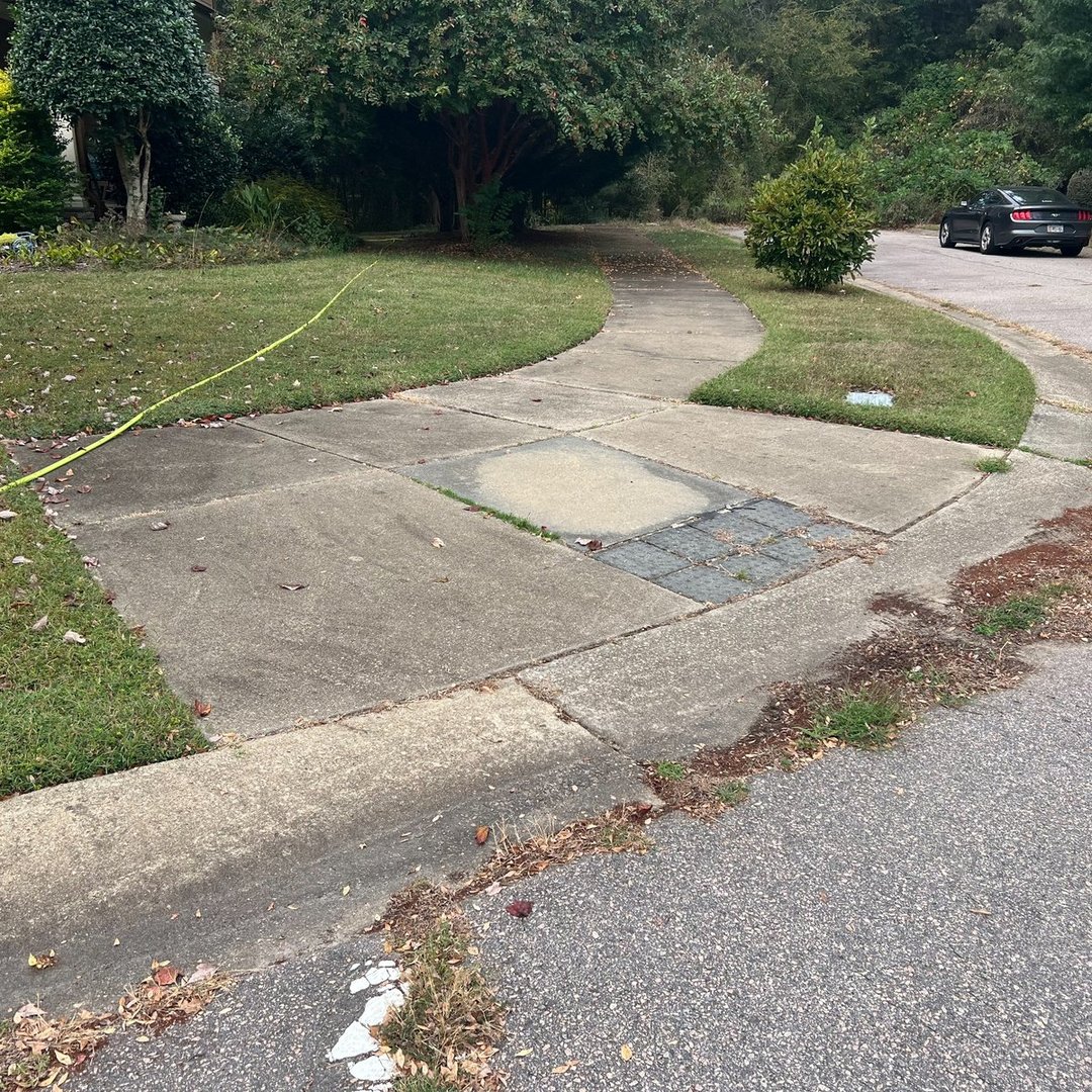 After sidewalk cleaning in Wake Forest NC - clean curved sidewalk