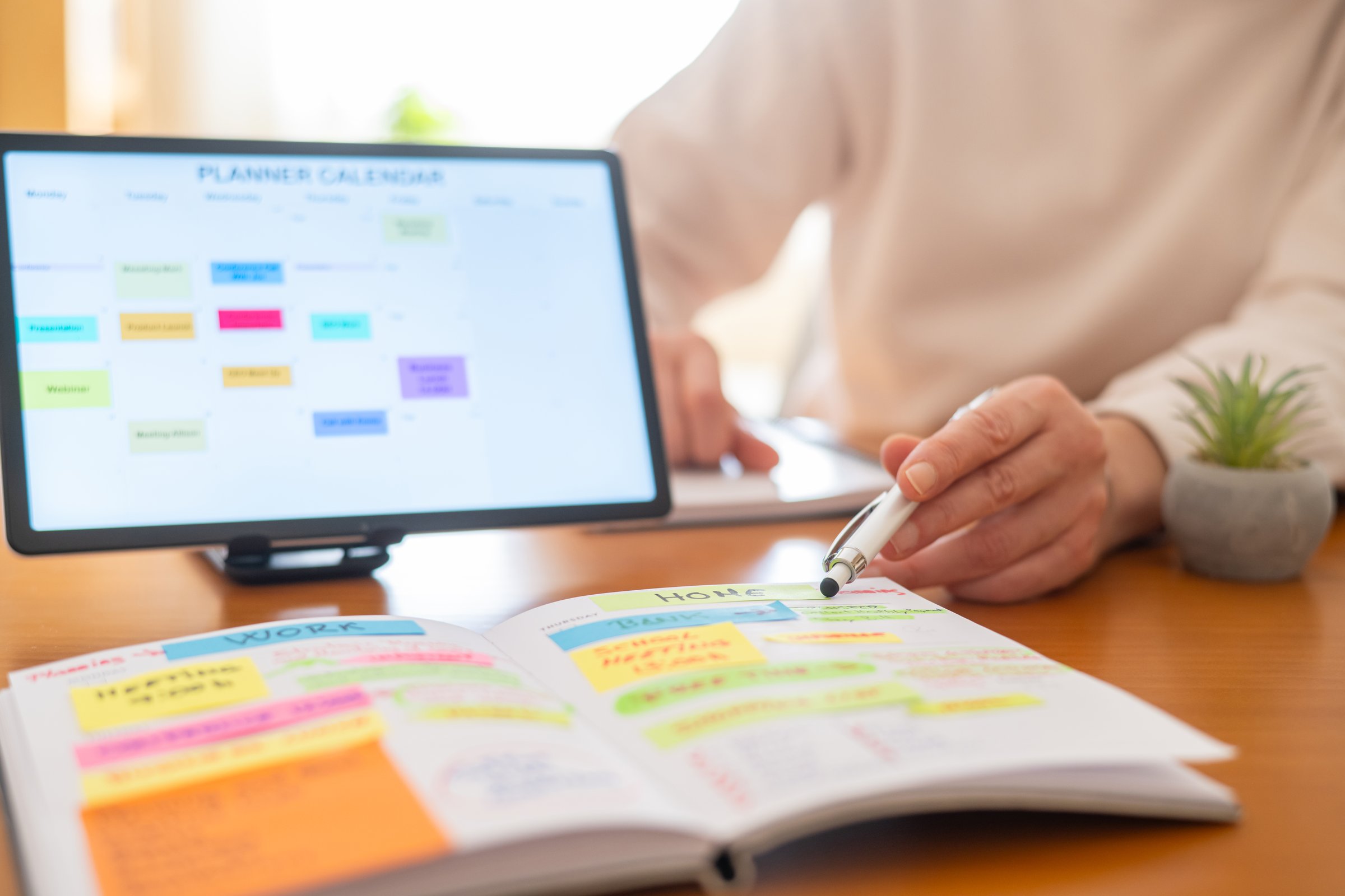 Teenager organizing planner time management