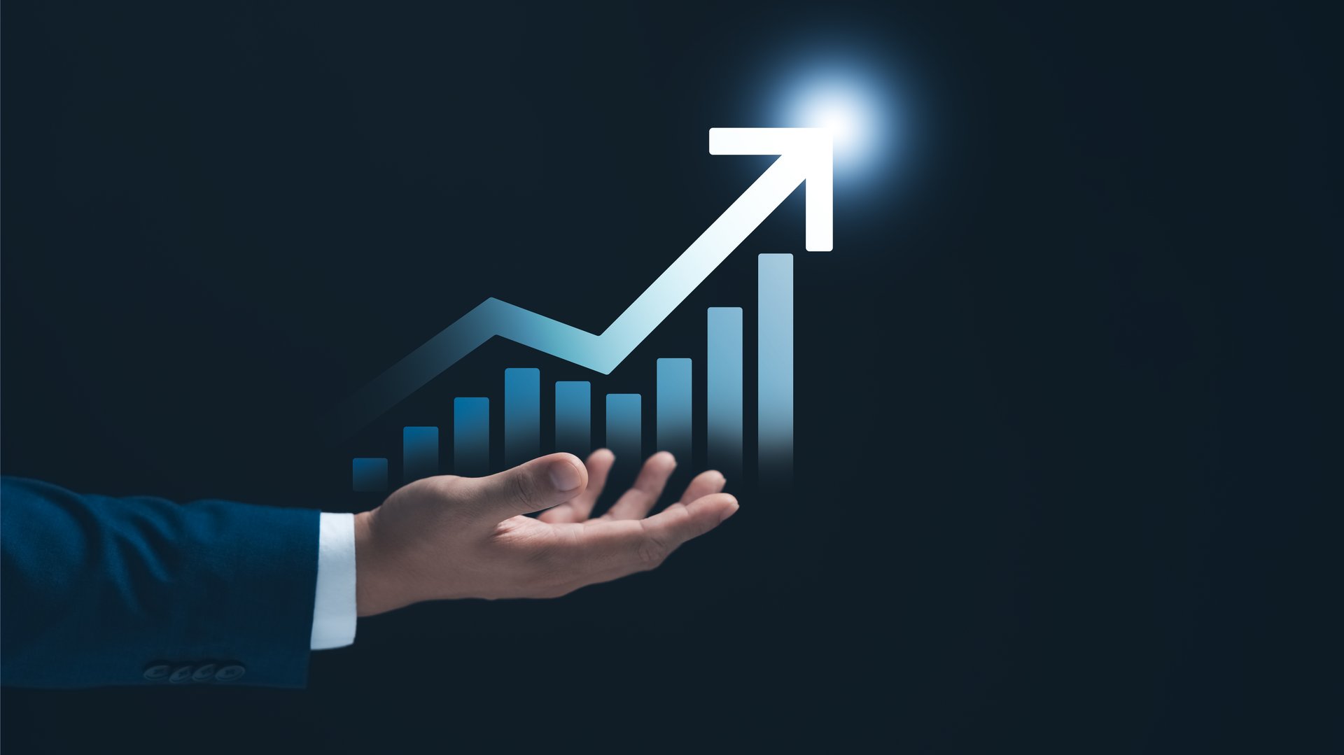 global business growth analysis and asset investment chart Business and Finance Up arrow Holographic economic chart, global economic trend analysis, financial graph analysis on virtual screen.