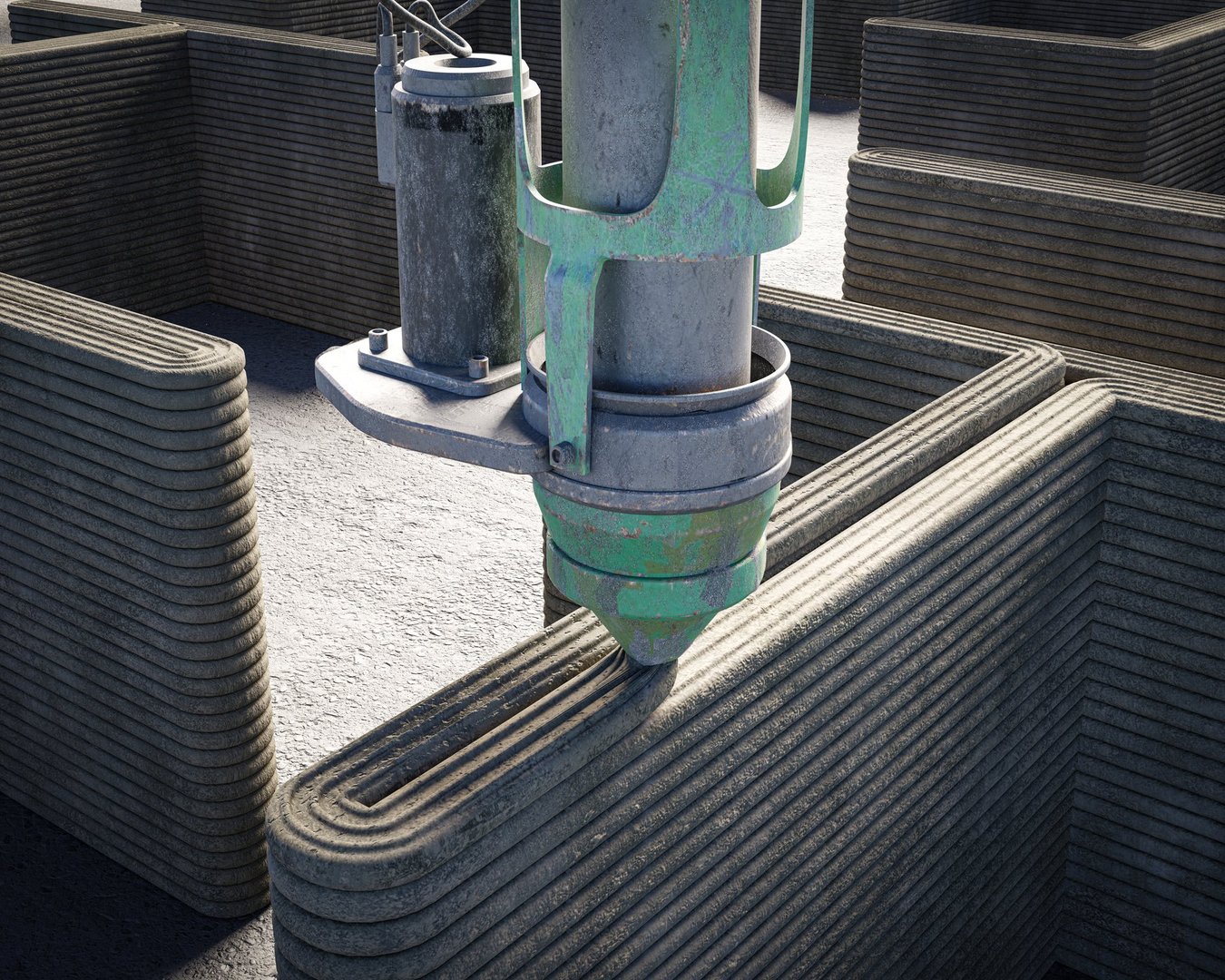 3d printing single-family house with concrete. New technology house building using a modern CNC machine