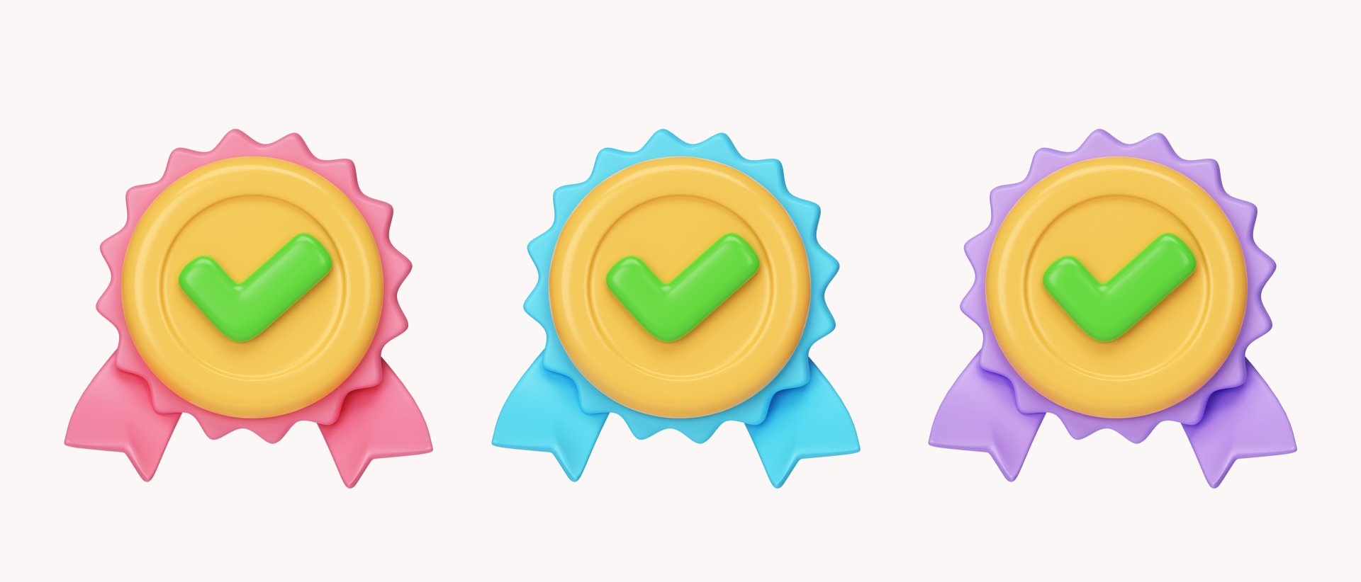 3d quality guarantee vector medal with star and ribbon. icon isolated on white background. 3d rendering illustration. Clipping path..