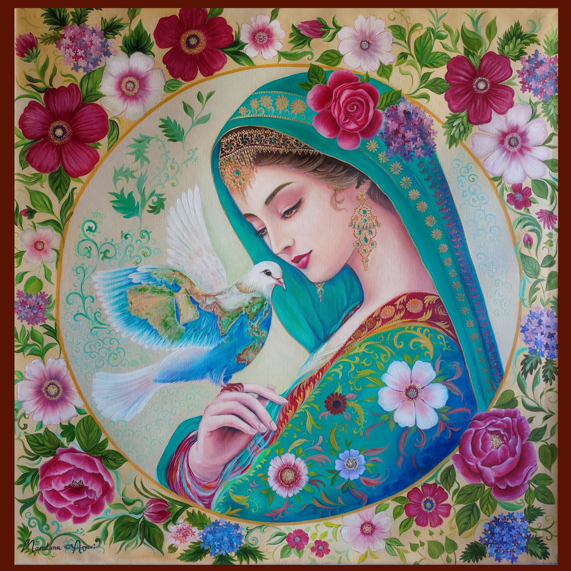 رنگ صلح - بانویی سوار بر اسب با تاج فرمانروایی روح