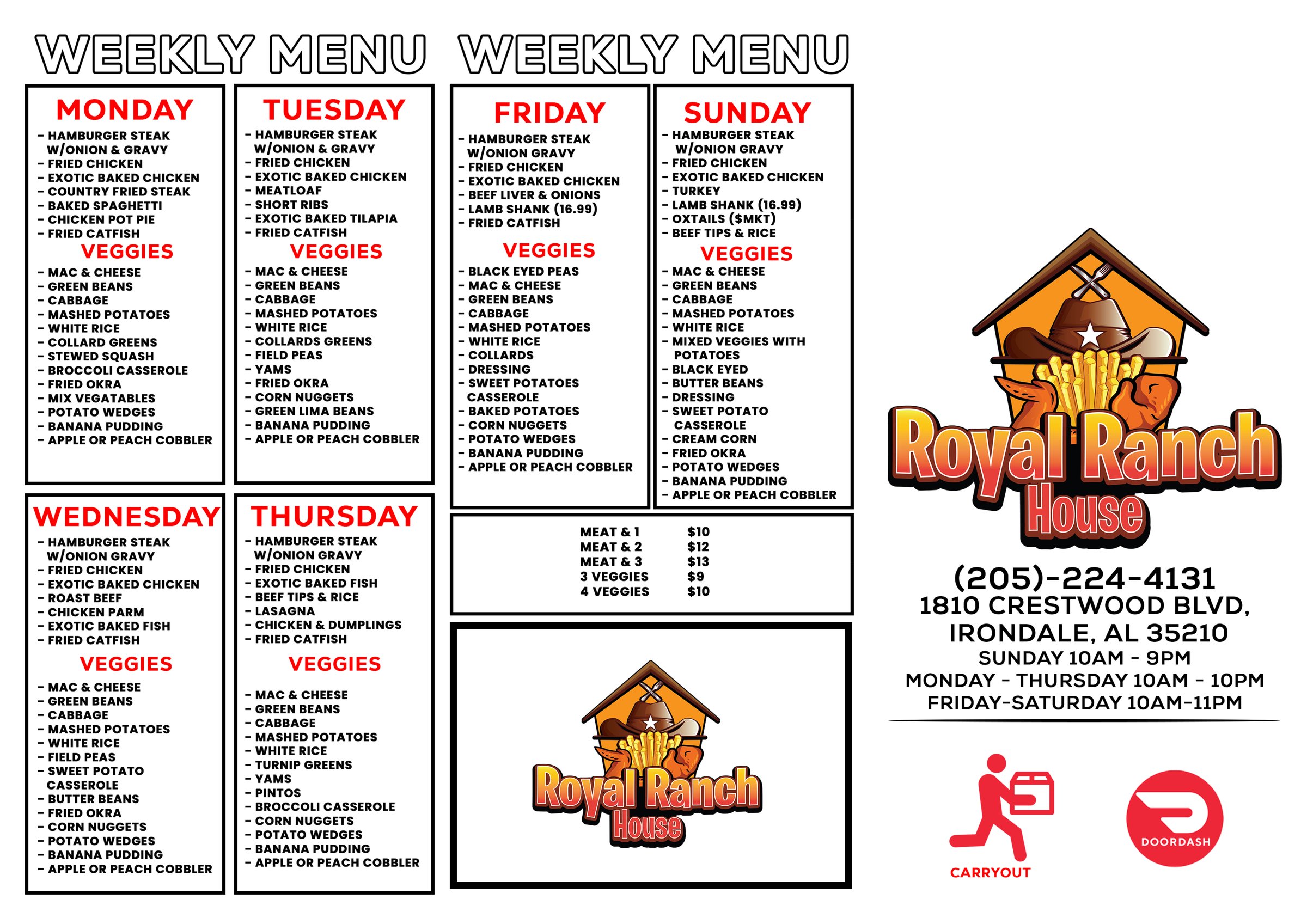 Restaurant menu page 1