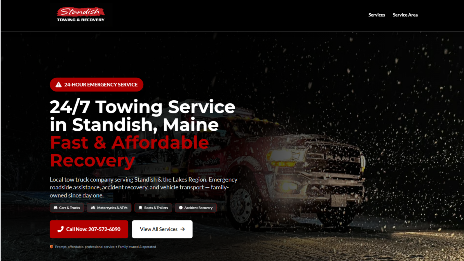 Standish Auto Towing & Recovery Website Screenshot