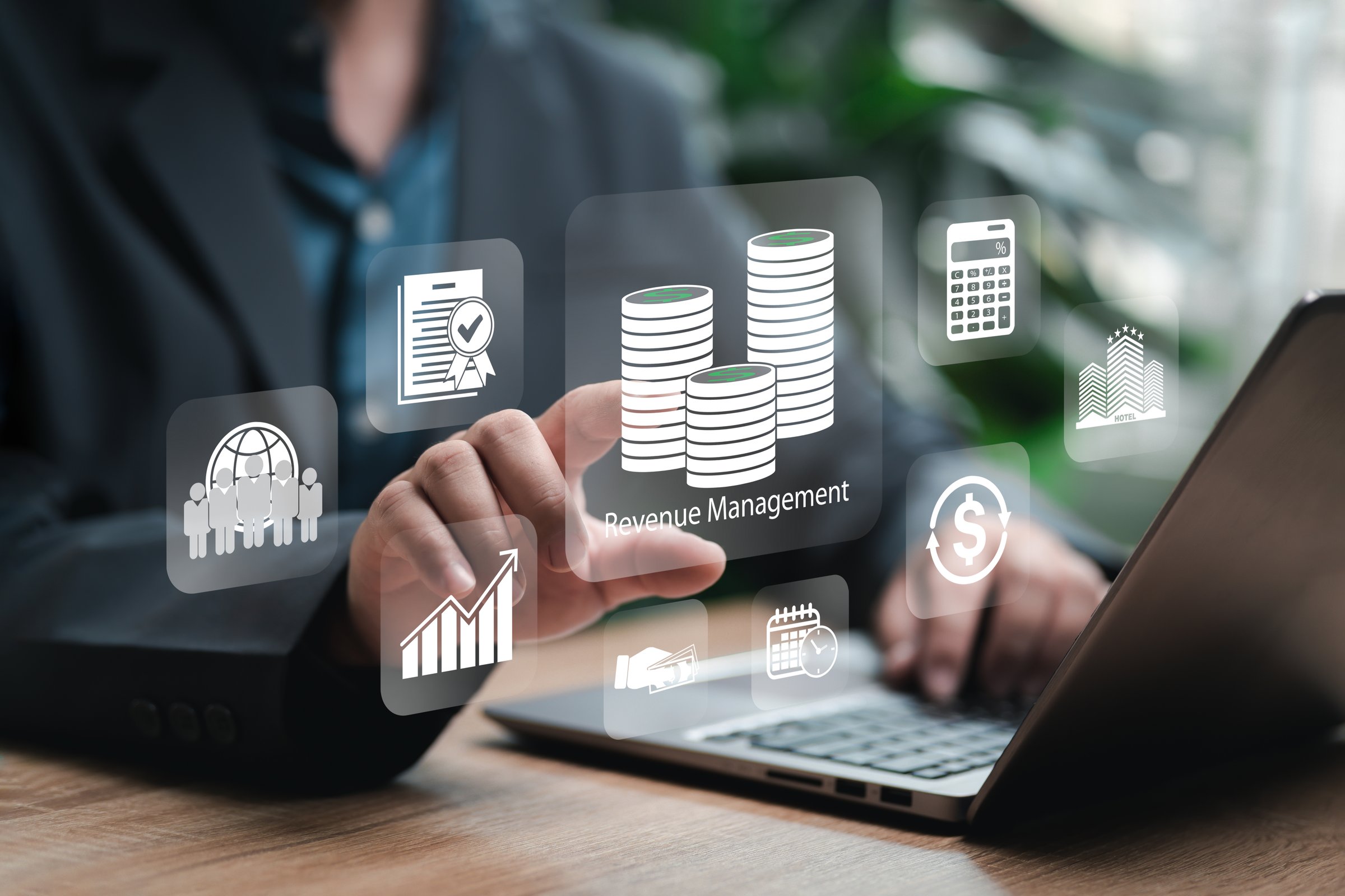 Revenue management and budget control concept, Businessman analytics to increase the financial returns of business, Investing money, Statistics and making savings, Most accurate, Cost-effective sales