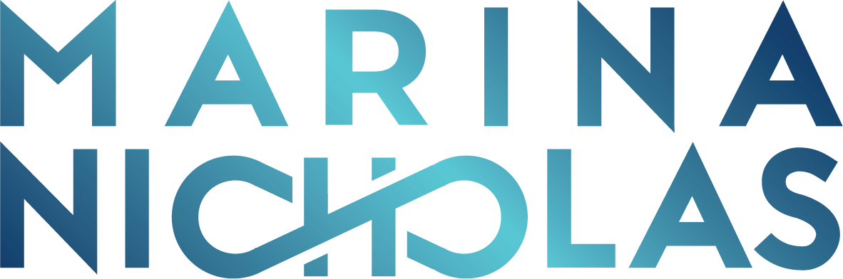 Stylized text logo displaying the name Marina Nicholas with an infinity symbol incorporated in the design.