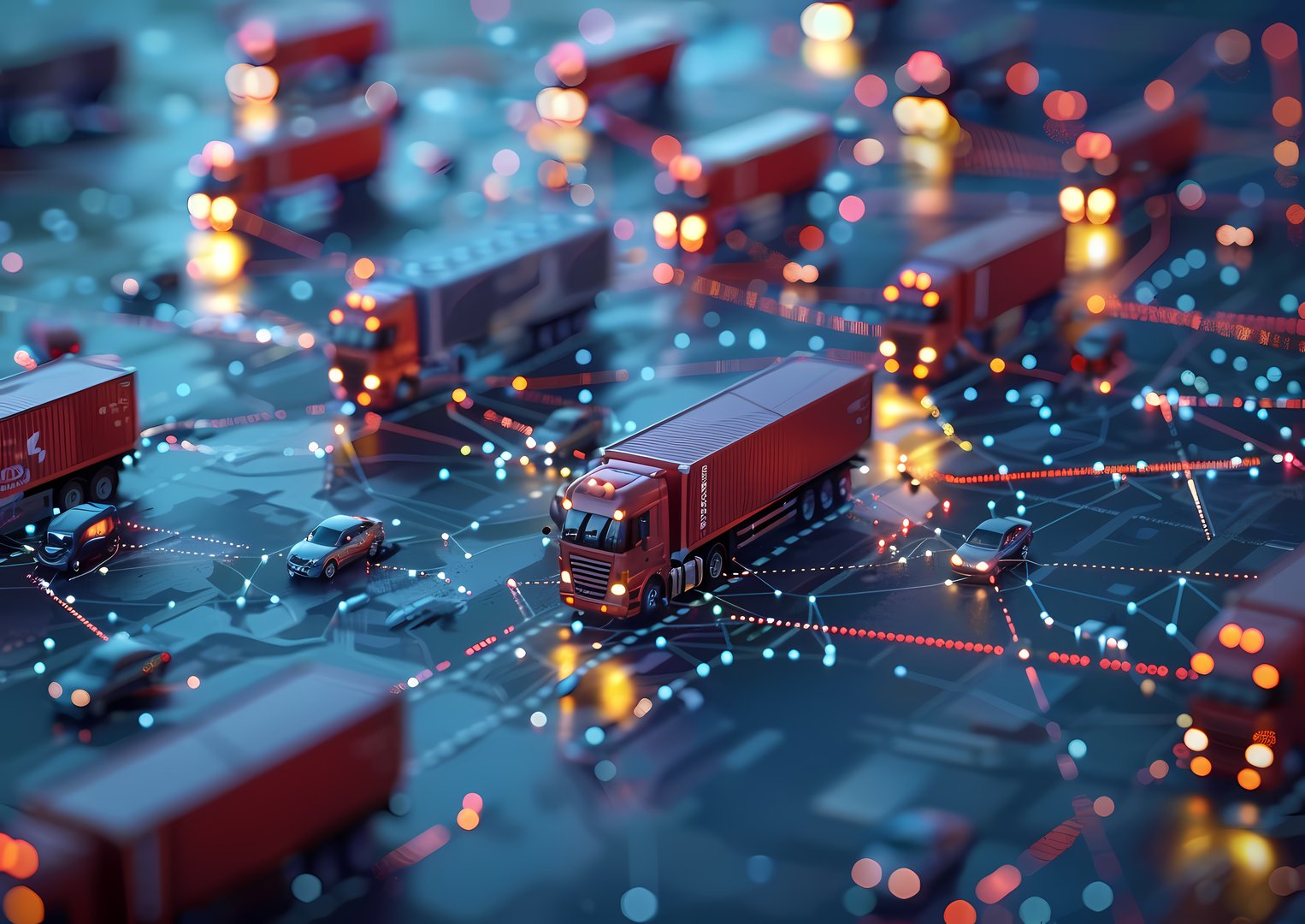 Logistics means of transport with technological futuristic holograms