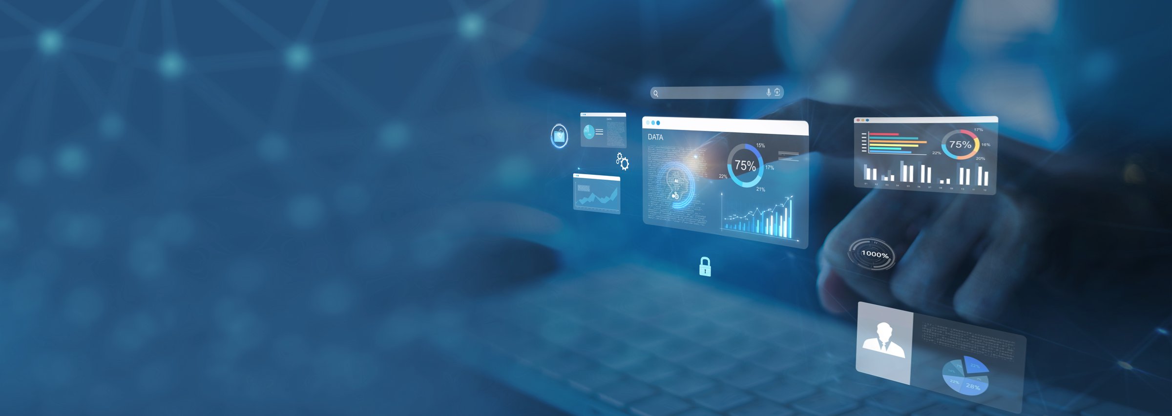 a data analyst using technology AI for working tool for data analysis Chatbot Chat with AI, using technology smart robot AI, artificial intelligence to generate something or Help solve work problems.