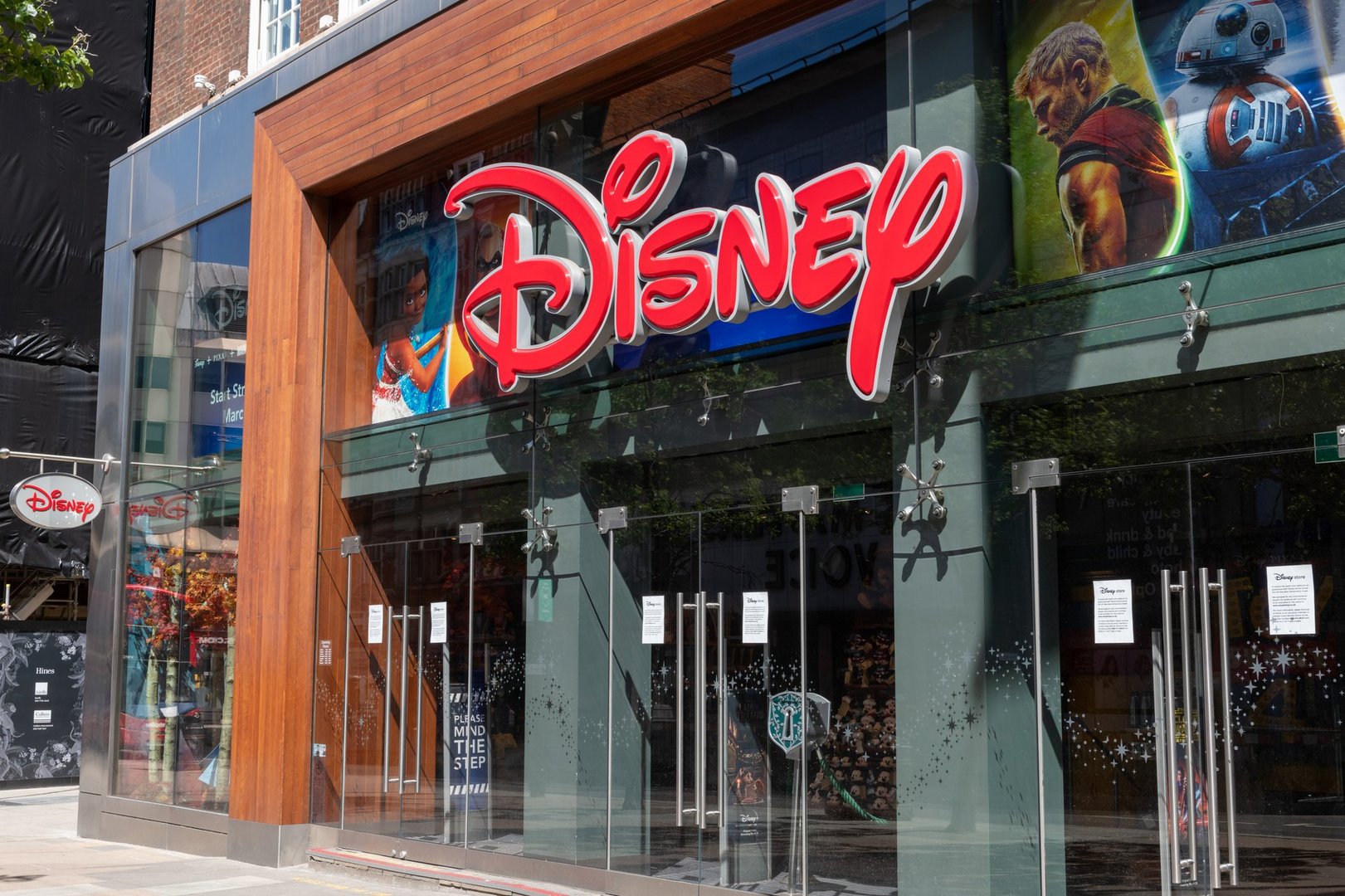 London. UK. 06.13.2020. The name sign and facade of the Disney store in Oxford Street.