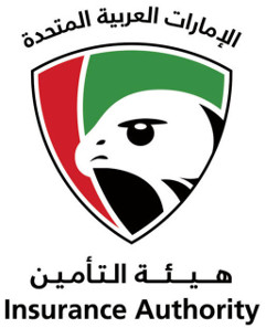 Emirates Insurance Authority logo featuring a stylized falcon head within a shield, with Arabic and English text.