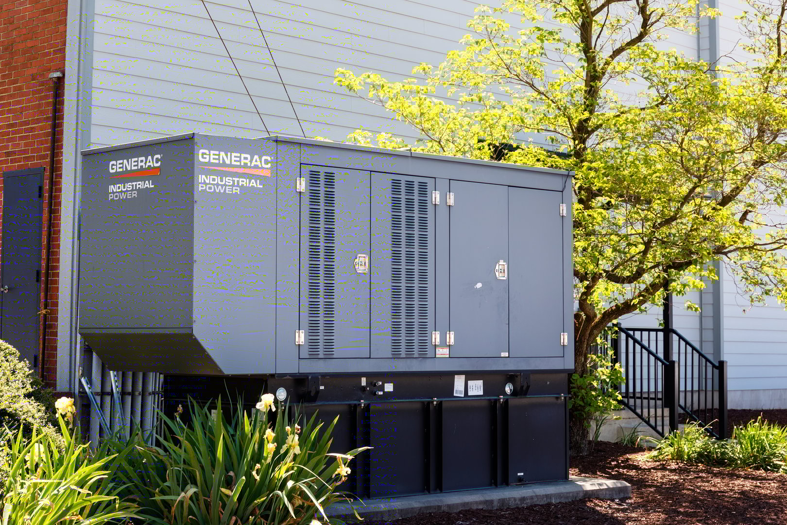 Canton, NC, USA-4 May 2023: Generac Industrial Power backup generator.