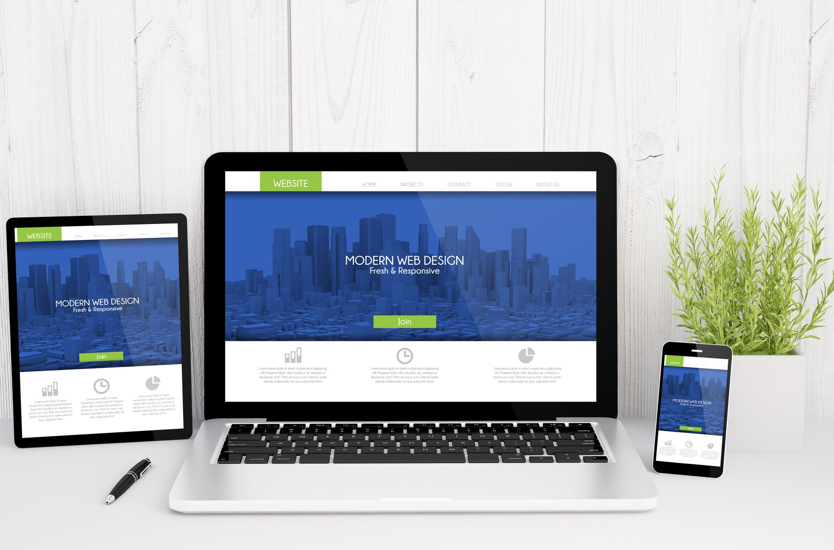 3d rendering of devices on table with responsive design