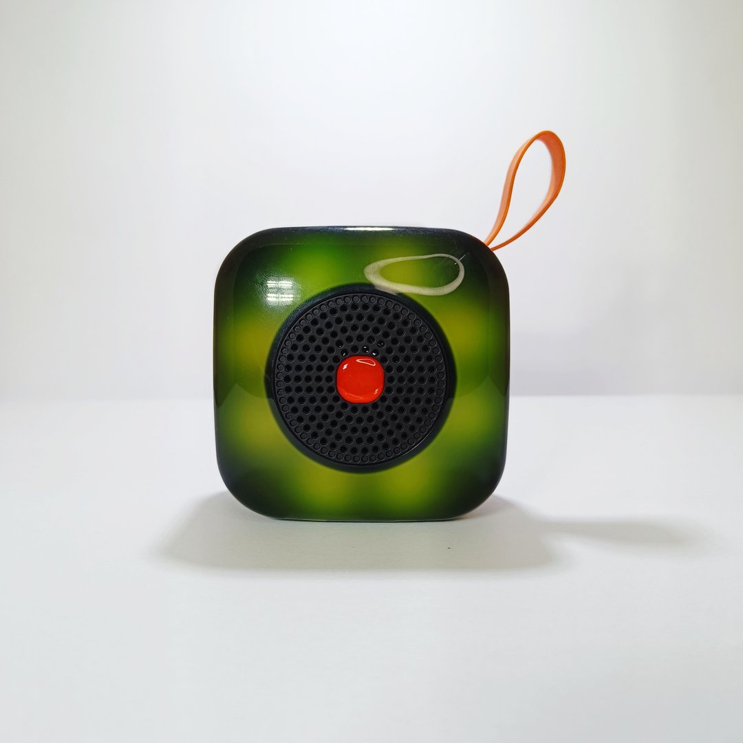 Green led light glowing in the bluetooth speaker