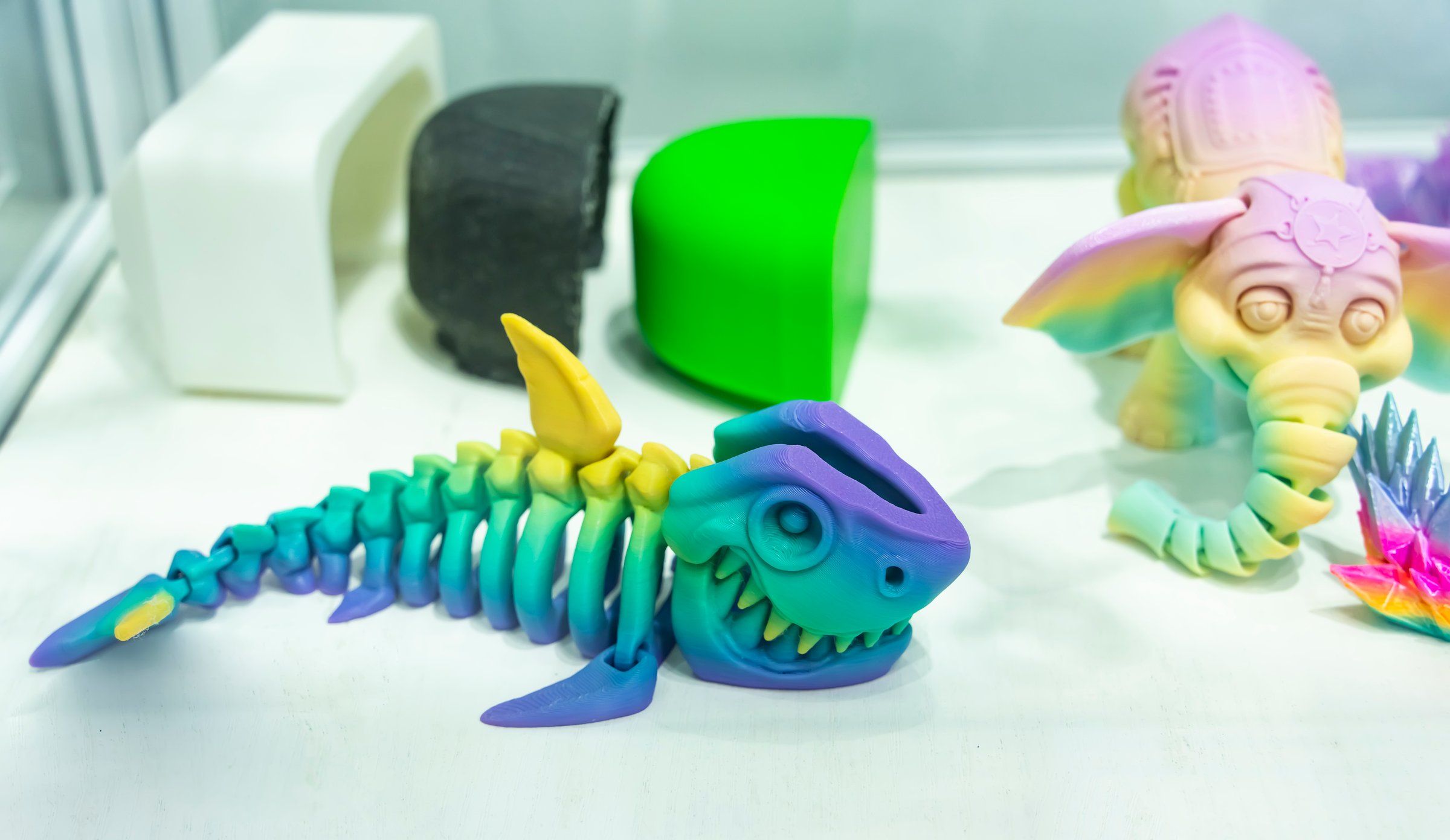 3D printer printing Great White Shark Bone figure close-up.