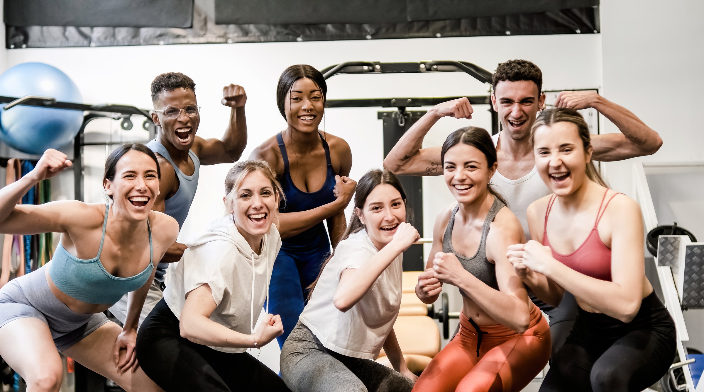Group fitness class celebration