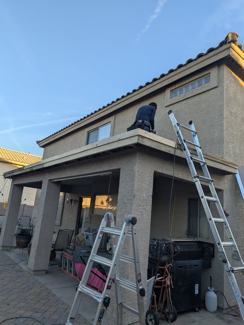 Detailed roof repair work in progress