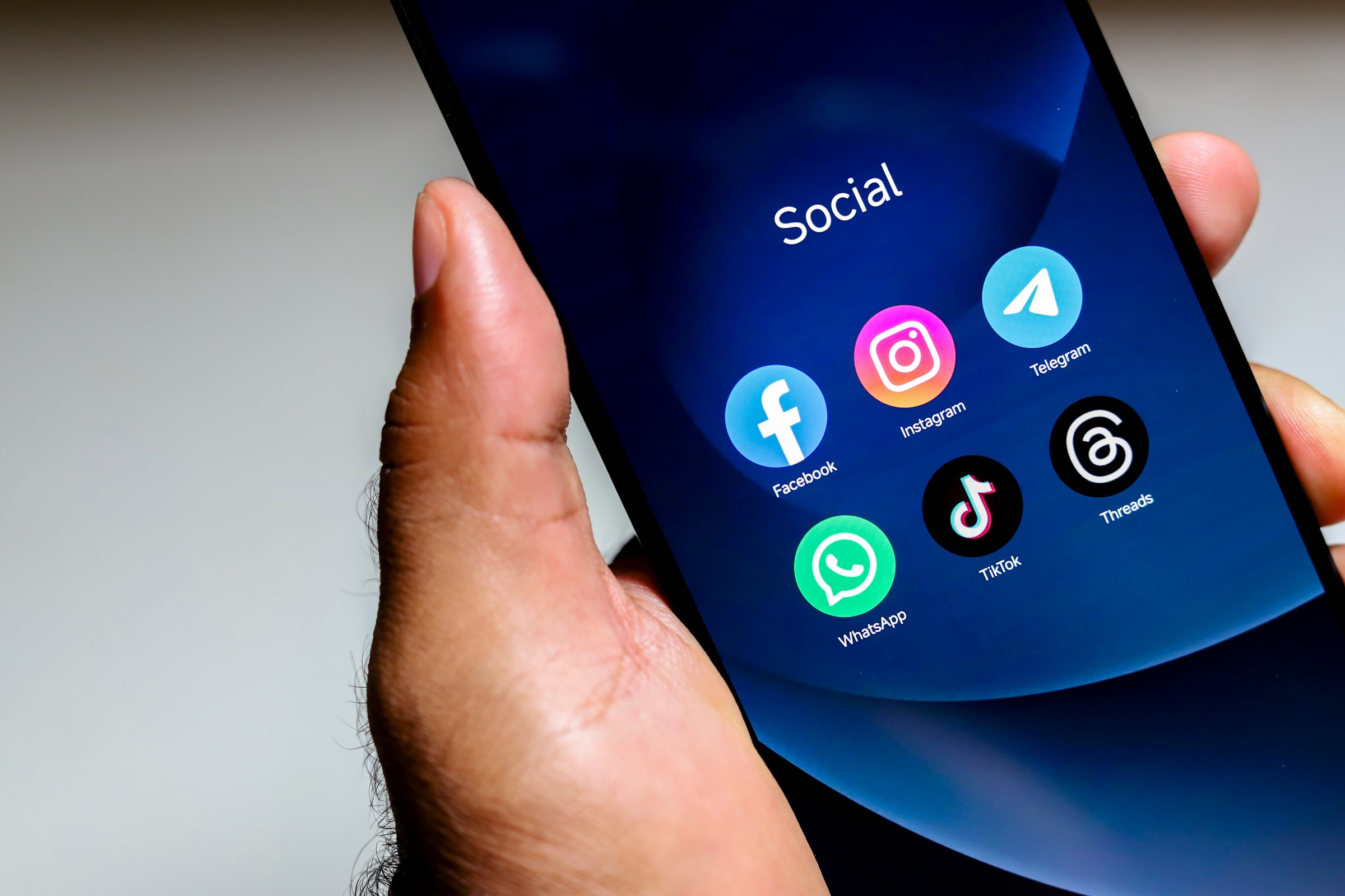 Social media apps on smartphone screen
