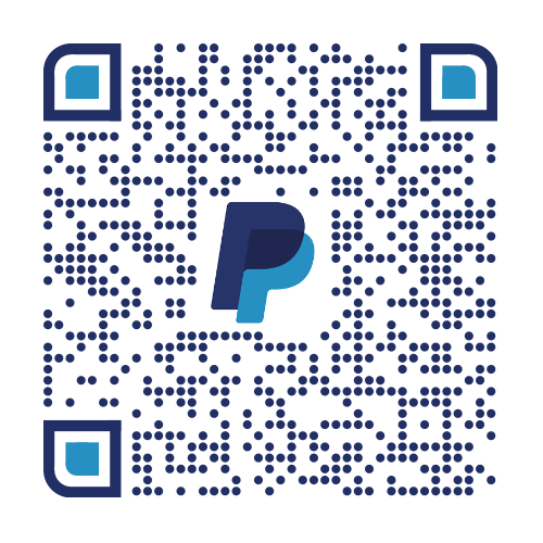 A QR code featuring the PayPal logo in the center, designed in shades of blue and white.