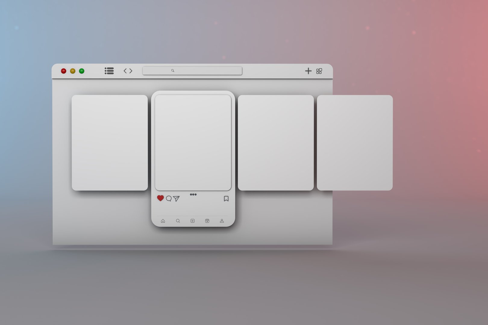3D carousel social network interface and white frame window app