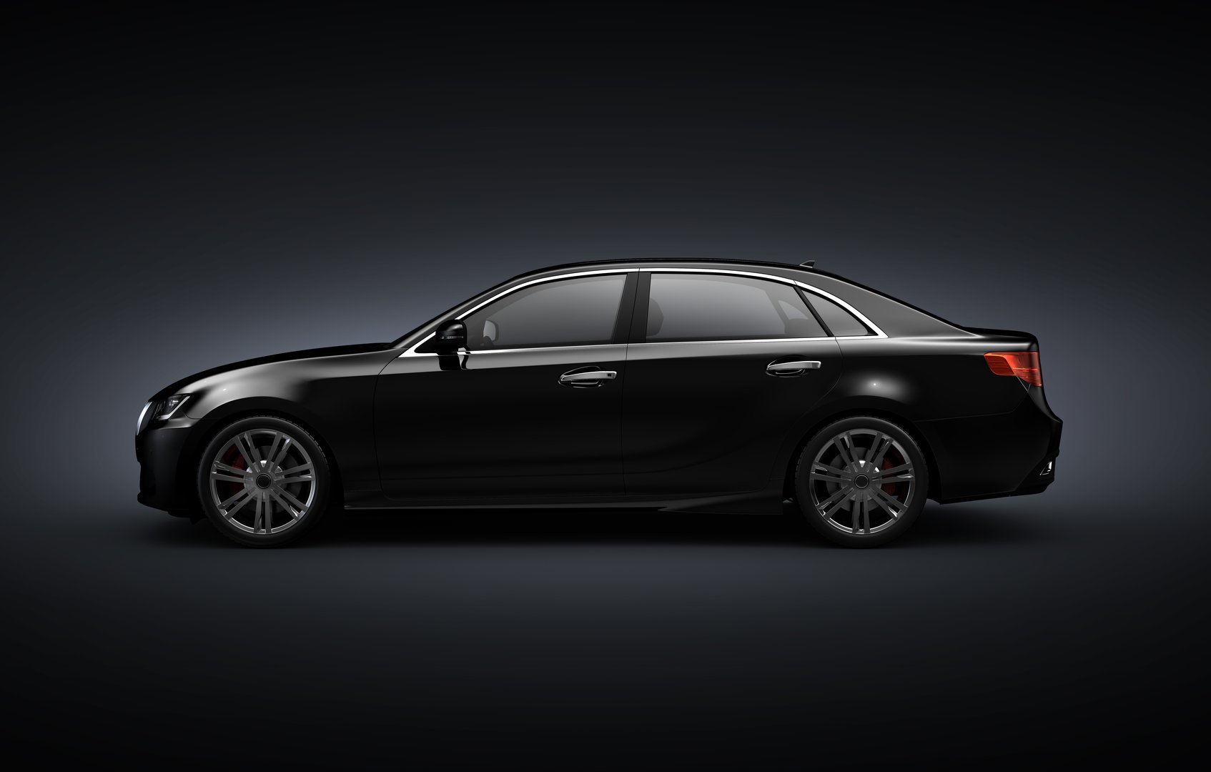 Black Generic sedan car  on black background - 3D illustration