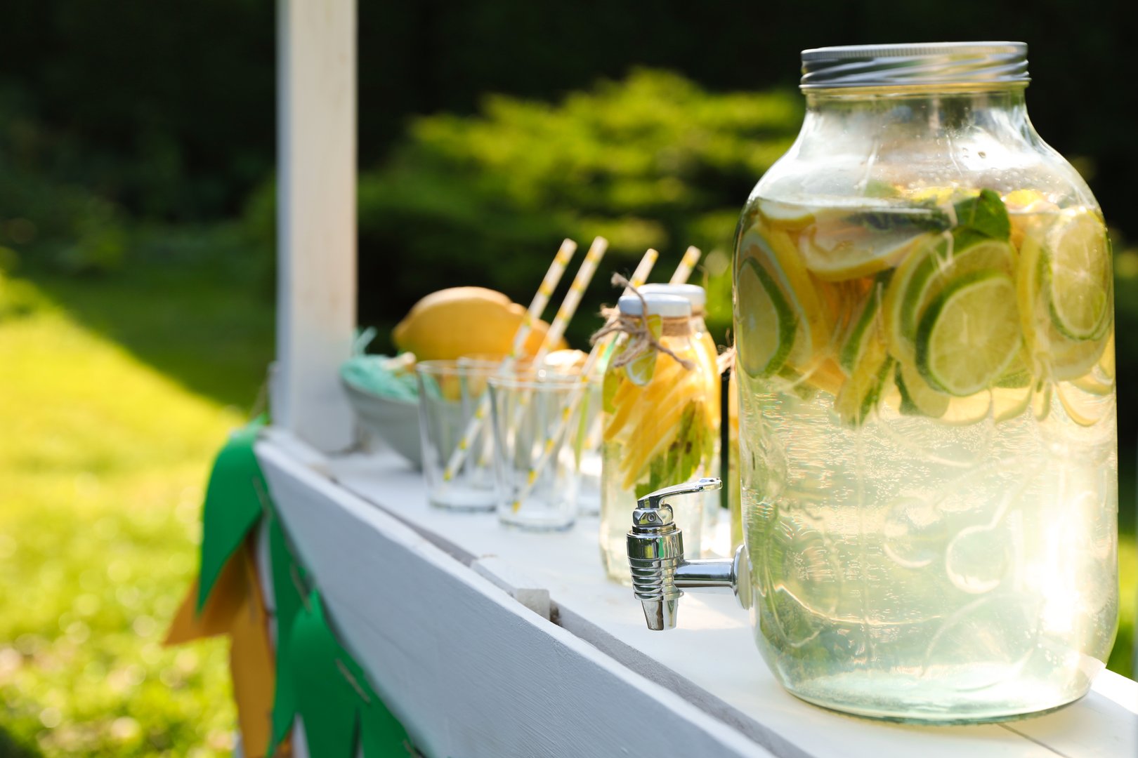 Lemonade stand with refreshing drink in park