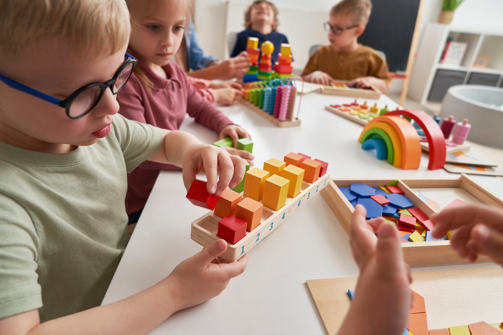 Children doing sensory exercises in the kindergarten